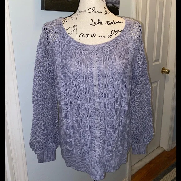 SHE & SKY SLATE BLUE LIGHTWEIGHT CABLE KNIT SWEATER| NWT - Picture 2 of 8